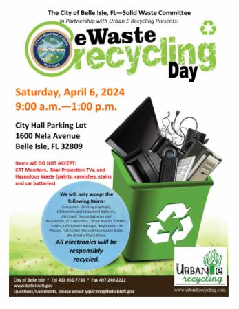 Belle Isle Electronic Waste Recycling Event - Saturday April 6, 2024 Flyer